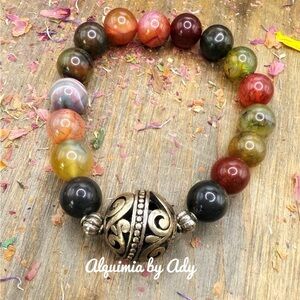 Indian Agate beaded bracelet protection crystal for Taurus